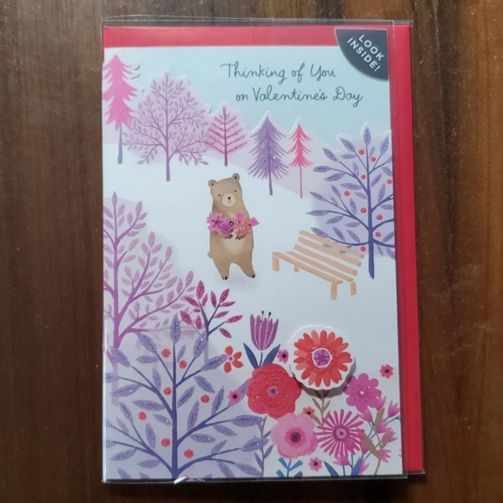 Valentine's Day 3D Greeting Card for Anyone Garden Bear Wheel Barrow Flowers